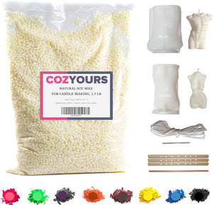 Cozyours Soy Candle Making Kit: 1,7 lb Soy Wax, Candle Wick, Candle Dye, Silicone Molds, Wick Holders, Wicking Needle